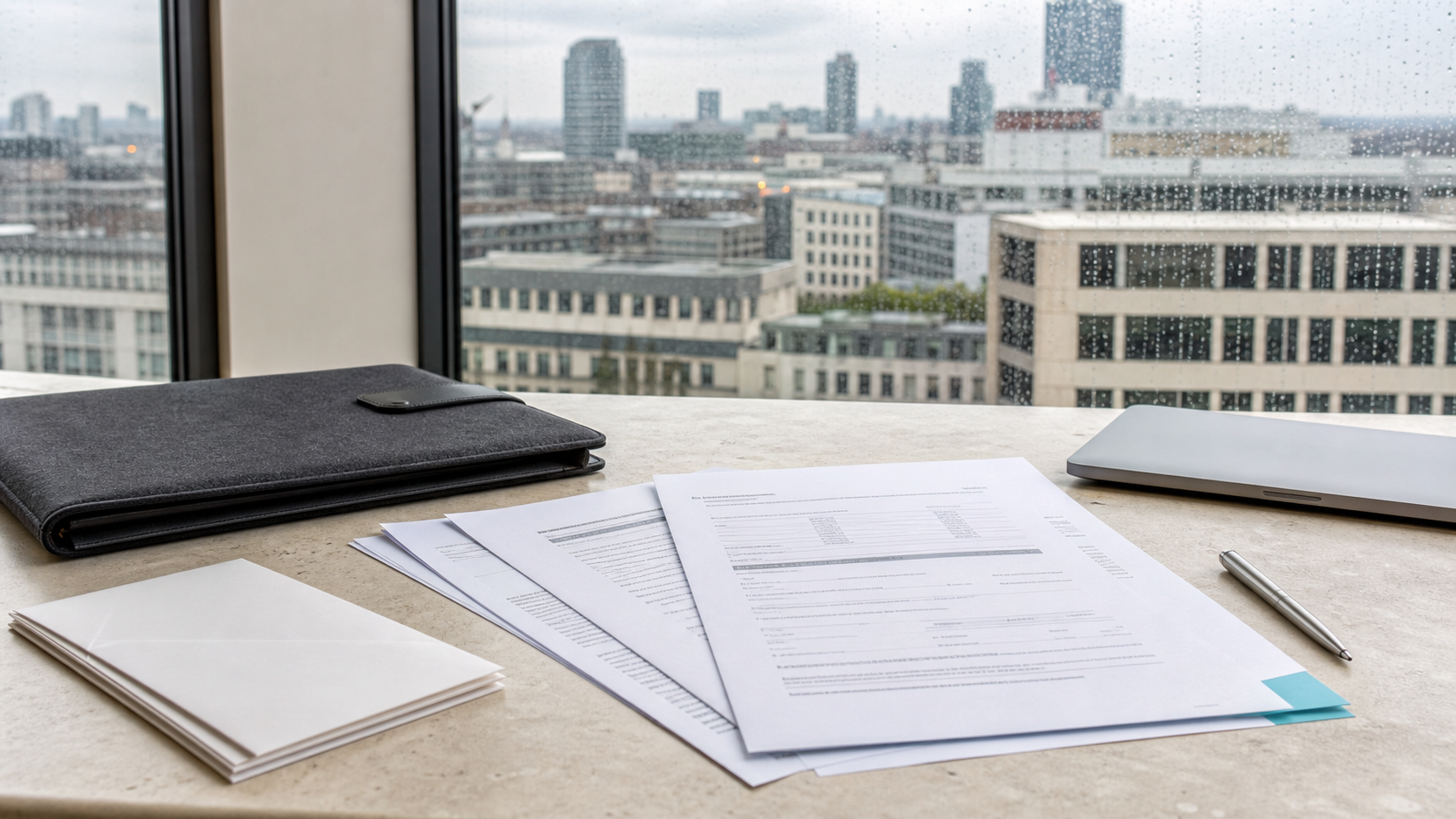UK formation documents arranged in a London office